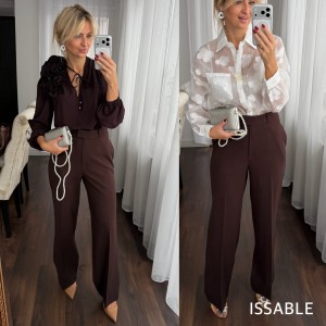 Eleganckie spodnie na kant czekoladowe 