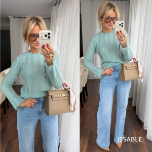 Sweter KID MOHER z warkoczem turkusowy