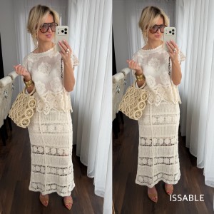 Beżowa ażurowa spódnica boho