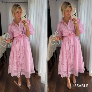 Elegancka sukienka szmizjerka IWONA różowa