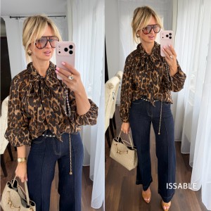 Luźna koszula wiązana pod szyją  LEO duże centki 