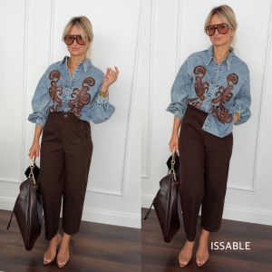 Koszula JEANS jeansowa o luźnym kroju z brązowymi haftami