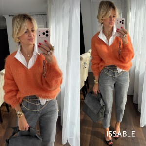 Sweter KID MOHER pomarańczowy dekolt w serek 